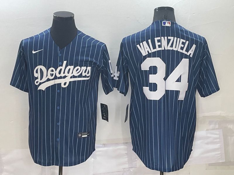 Men Los Angeles Dodgers #34 Valenzuela Blue Stripe Throwback Nike 2022 MLB Jersey->los angeles dodgers->MLB Jersey